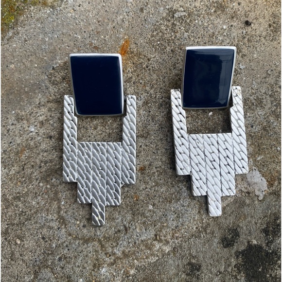 Art deco, Vintage sliverplated/ deep blue earrings. - Picture 1 of 7